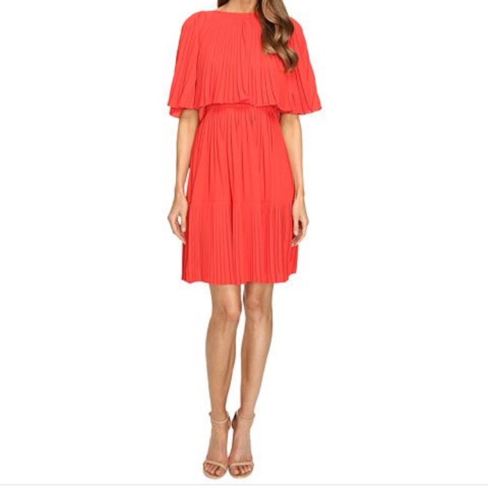Kate spade lipstick red pleated cape dress